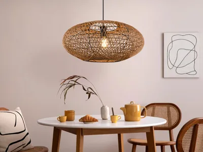 Produktbild von Große ausgefallene LED Pendelleuchte, Korblampe für über Esstisch hängend Ø 52cm