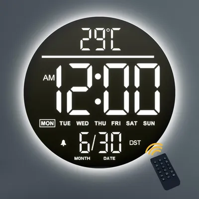 Digitale Wanduhr 25 cm, LED, 11 RGB-Farben, Wecker, Temperatur, Fernbedienung