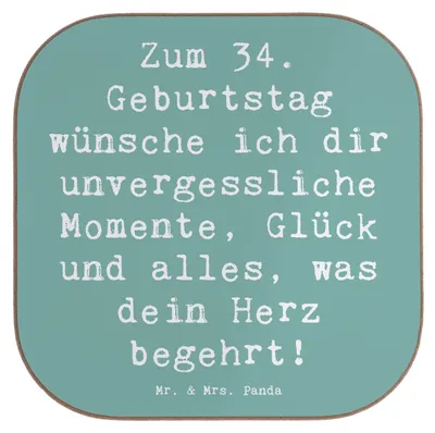 Produktbild von Mr. & Mrs. Panda Tischuntersetzer Spruch 34. Geburtstag Glückwünsche - Meeresbrise - Geschenk, Coaster, besondere Grüße, Alter, gläseruntersetzer, Tassenuntersetzer