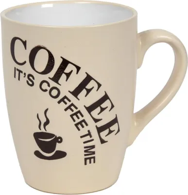Produktbild von Kaffeetasse - 340 ml - Beige - Schwarz - Porzellan - mit Schriftzug
