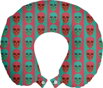 Produktbild von ABAKUHAUS Modern Reisekissen Nackenstütze, Schädel Gothic, Schaumstoff Reiseartikel für Flugzeug und Auto, 30x30 cm, Jade-Grün-Magenta