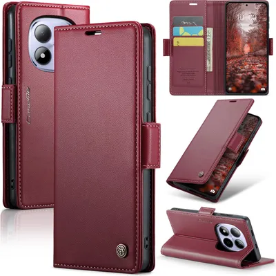 Produktbild von Lederhülle für Xiaomi Redmi Note 15 Pro 5G Brieftasche Kartenfach Schutzhülle mit Standfunktion Rot