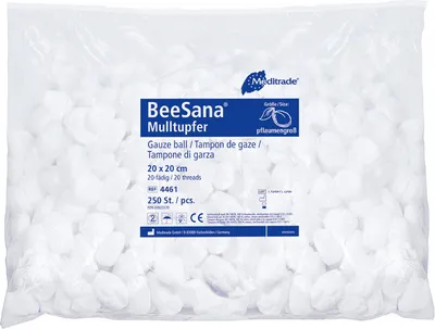 Produktbild von Meditrade BeeSana® Mulltupfer, unsteril - 20 x 20 cm 250 Stück | Packung (250 Stück)