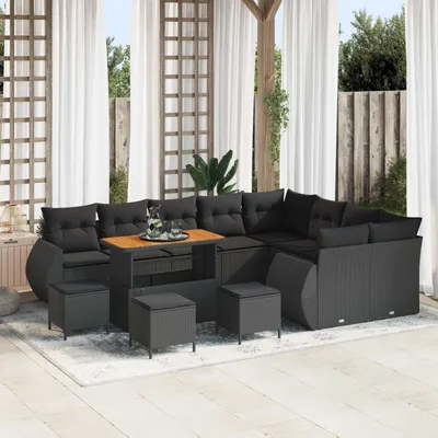 Image de vidaXL Ensemble de canapé de jardin avec coussins avec coussins 13 pcs noir Poly rotin