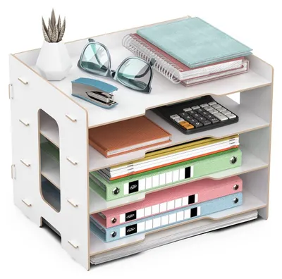 Obrázek produktu pro Archivní organizér se 4 zásuvkami - formát A4 - Držák dokumentů - Organizér na psací stůl - Flexibilní zásuvky - Snadná montáž - Bílá barva