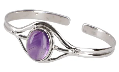 Produktbild von Indischer Armreifen, Silberarmreifen, Armspange - Amethyst, Violett, SterlingSilber, Armreifen & Armbänder aus Silber