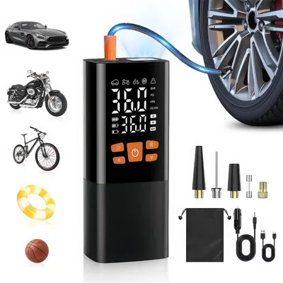 Produktbild von Kabelloser Autokompressor für Reifen & Sportbälle, 6000mAh, 4 Modi, kompakt und leistungsstark (Orange)