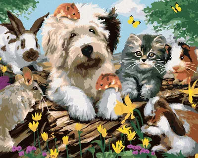 Produktbild von Zuty - Malen nach Zahlen - HUND, KATZE UND NAGETIERE AUF EINEM BAUMSTUMPF (HOWARD ROBINSON), 40x50 cm, ohne Keilrahmen