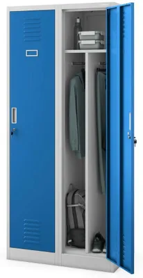 Produktbild von Umkleideschrank Spind KACPER 2 Abteile Etikettenhalter Lüftungsschlitze | Umkleidespind Metall Schließfachschrank Garderobenspind 180x80x50cm Grau-Blau