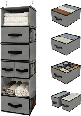 Produktbild von Grauer Kleiderständer mit 6 Fächern - Kleiderständer für Garderobe