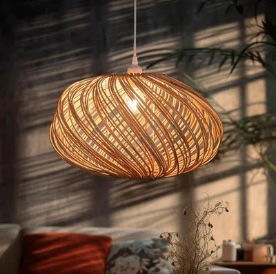 Zdjęcie produktu dla Lampa wisząca z rattanu - klosz z rattanu - dekoracja do salonu - ręcznie robiona - średnica 45 cm - naturalna