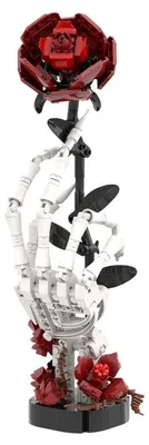 Produktbild von Gothic Rosen Baustein Modell, Skelett Hand mit roten Rosen zum Zusammenbauen, dekorative Blumen Figur mit Sockel, DIY Klemmbausteine, 357 Teile