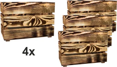 Produktbild von Lermowood Holzkisten 4x Box0422 25 x 40 x 28cm Geflammt | Dekokisten aus Holz Massive Holzkiste Regalkiste Weinkiste