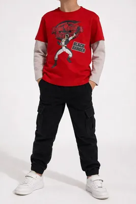 Produktbild von 99265 Disney Power Rangers Jungen Langarmshirt – Rot, Gr. 104 – Kinder Shirt mit Power Rangers Motiv, bequem & pflegeleicht, ideal für Herbst & Winter