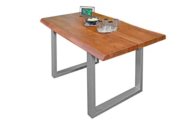Produktbild von Esstisch Baumkante massiv Akazie Nussbaum 160 x 85 U-Gestell silber CALI