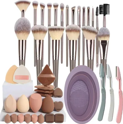 Produktbild von INF 20-teiliges Make-up Pinselset mit Schwämmen, Reiniger & Augenbrauenrasierer