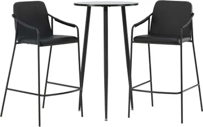 Produktbild von Plaza Barmöbelsett Bartisch schwarz und 2 Tvist Barhocker schwarz.