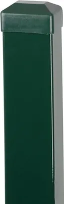 A close-up shot of a green fence post with a cap.