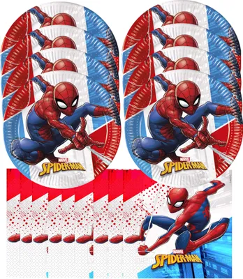 Produktbild von Spiderman - nachhaltiges Kindergeburtstags-Set (28-teilig, Pappteller + Servietten) kompostierbar