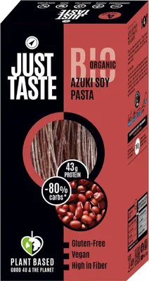 MAKARON PROTEINOWY (Z SOI I FASOLI CZERWONEJ ADZUKI) SPAGHETTI BEZGLUTENOWY BIO 250 g - JUST TASTE