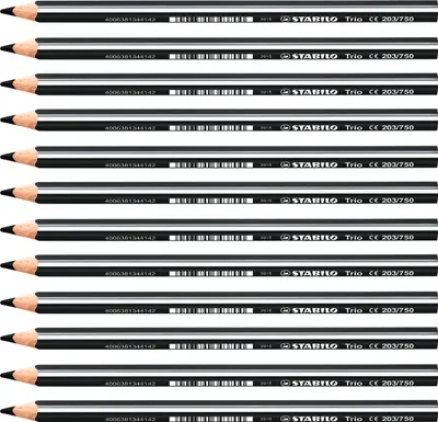 Image de Crayon de couleur triangulaire - STABILO Trio épais - paquet de 12 - noir