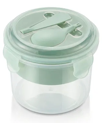 Produktbild von Arendo Snackbecher To Go 500 ml mit Trenneinsatz und Löffel, Müslibecher auslaufsicher, Silikondichtung, 4 Klickverschlüsse, BPA-frei, spülmaschinengeeignet, mintgrün