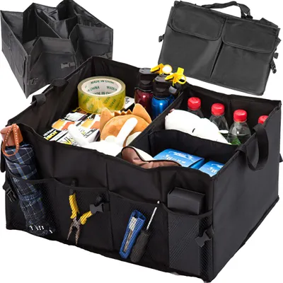 Zdjęcie produktu dla Torba do bagażnika samochodowego z 3 przegrodami Organizer do bagażnika Uniwersalne składane pudełko Organizer do torby samochodowej Schowek na bagażnik Składane pudełko Retoo