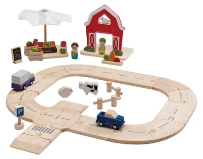 Produktbild von PlanToys- Straßenset Vom Bauernhof zum Markt  23x7,5x28 cm - 3y+