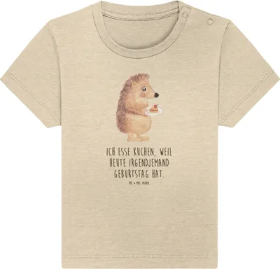 Produktbild von Mr. & Mrs. Panda Organic Baby Shirt Igel Kuchenstück 24. - 36. Monat - Natural Raw - Geschenk, Baumwollshirt, Essen Spruch, Top,  T-Shirt, Torte, Geburtstagskuchen