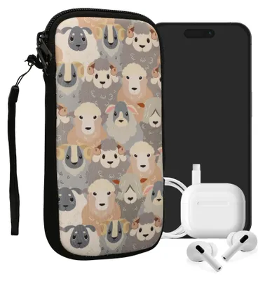 Produktbild von kwmobile Handytasche für Smartphones XXL - 7" - Neopren Handy Tasche Hülle Cover Case Schutzhülle - Schaf Weiß Braun Grau - 17,7 x 8,5 cm Innenmaße