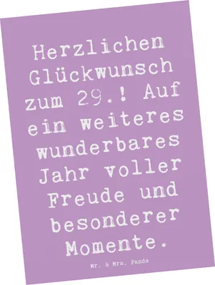 Produktbild von Mr. & Mrs. Panda Postkarte Spruch 29. Geburtstag - Lavendeltraum - Geschenk, Inspiration, Happy Birthday, Lachen, bildkarte, Glückwunsch, Ansichtskarte, Glück, Grußkarte