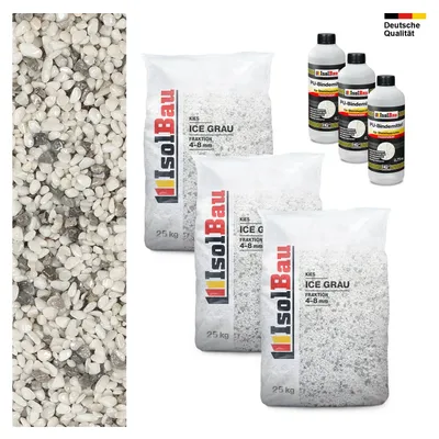 Steinteppich SET Marmorkies 75kg + 3 x PU-Bindemittel für 7,5m² 4/8mm Ice Grau