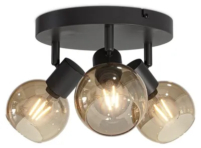 Produktbild von hoftronic LED-Deckenleuchte 3 Spots 40W E14 Schwarz Bernsteinfarbenes Glas