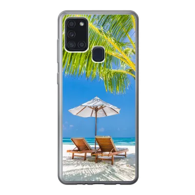 Produktbild von MuchoWow® Handyhülle Schutzhülle Hülle für Samsung Galaxy A21s Palme - Strandkorb - Sonnenschirm Silikon Softcase Handy Hülle - Hartschale