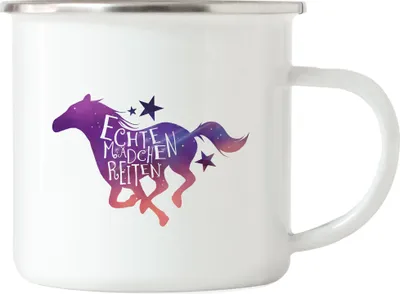 Produktbild von Echte Mädchen Reiten Emaille Tasse Pferd Stute Hengst Pony Hobbie Liebe Pferdeflüsterer Pferdeliebhaber Freiheit