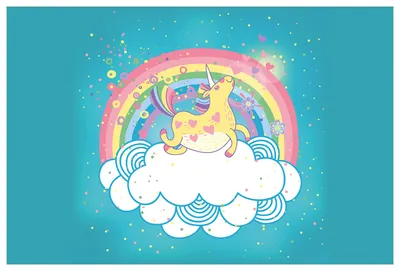 Produktbild von Wallario Küchenrückwand aus Glas, Größe: 90 x 60 cm, Motiv: Lustiges Einhorn auf einer Wolke vor Regenbogen | Spritzschutz | abwischbar | pflegeleicht | in