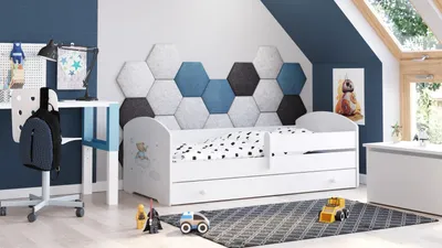 Obrázek produktu pro Dětská postel LUK 160x80 se šuplíkem - Modrý medvídek
