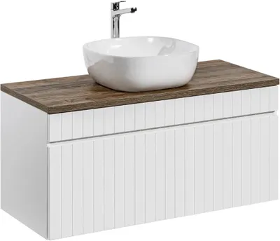 Zdjęcie produktu dla Szafka Łazienkowa 100 Cm Biała Pod Umywalkę 1 Szuflada Frezowana Mdf