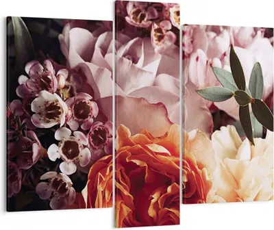 Produktbild von Bild auf Leinwand - Leinwandbild - 3 Teile - Blumen Getreide Rosen - 95x80cm - Wand Bild - Wanddeko - Wandbilder - Leinwanddruck - Bilder - Wanddekoration - Leinwand bilder - Wandbild - CB95x80-4692