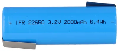 Produktbild von IFR22650 3,2Volt bis 3,3 Volt 2000mAh LiFePO4 Akku mit Lötfahne in Z-Form, 65 x 22,1mm