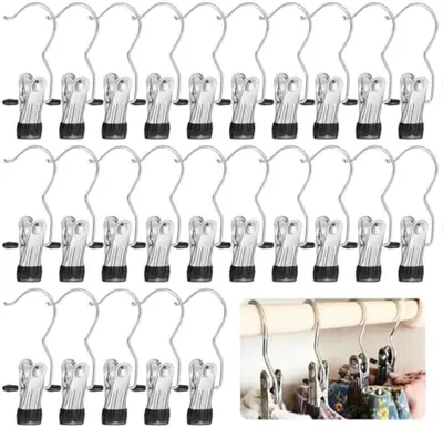 Produktbild von PromoHome® 25-teiliges Wäscheklammer-Set mit drehbaren Haken – Schwarze Metallklammern mit Antirutsch