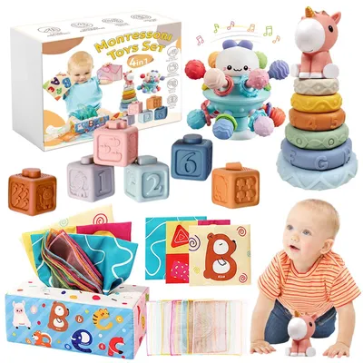 Productafbeelding van Baby speelgoed, 6-12 maanden. Montessori speelgoed, 4-in-1. Geschikt voor 1 jaar en 3 jaar