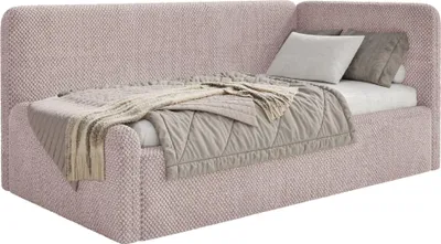 Produktbild von Selsey Fanko – Jugendbett 90x200 cm mit Rausfallschutz, Matratze, Kopfteil rechts, Plüsch, Puderrosa