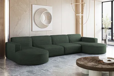 Produktbild von Kaiser Möbel Ecksofa Designer MODENA U XL stoff Dicker cord Poso Grün