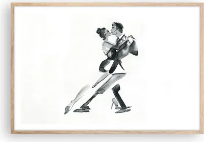 Produktbild von Gerahmtes Poster - Rahmen in heller Eiche - Tango Zeichnen Schwarzweiß - 91,5x61 cm - Wand Bild - Wanddeko - Wandbilder - Wandposter - Bilderrahmen - Bilder - Kunstdruck - Wandbild - P2NAA91x61-4300