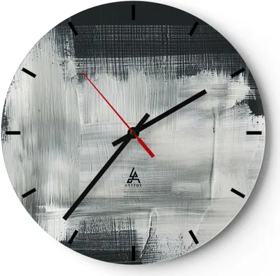 Produktbild von Wanduhr - Rund - Glasuhr - Abstraktion Schwarz Weiß - 40x40cm - Schleichendes Uhrwerk - Lautlos - zum Aufhängen bereit - Dekoration Modern - Wanddekoration aus Glas - C3AR40x40-4173