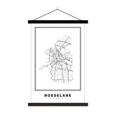 Produktbild von MuchoWow® Textilposter Karte - Roeselare - Belgien - Schwarz und weiß - Stadtplan 120x180 cm mit schwarzem Rahmen - Fotos