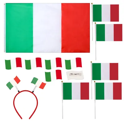 Fahnenset: 1 Italien-Fahne, 5 Handfahnen, 5 Anstecker, 1 Stirnband