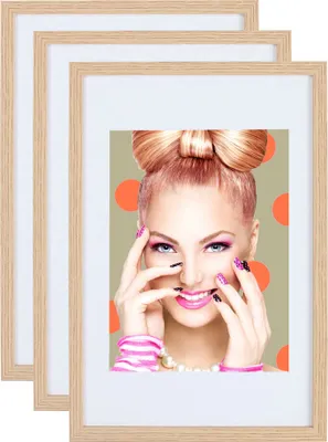 Produktbild von 3er 5er Set Holz Bilderrahmen Lifestyle Plexi Foto Rahmen Collage Wanddeko Poster S111 - Farbe: 3er Pack Eiche | Format: 30x40
