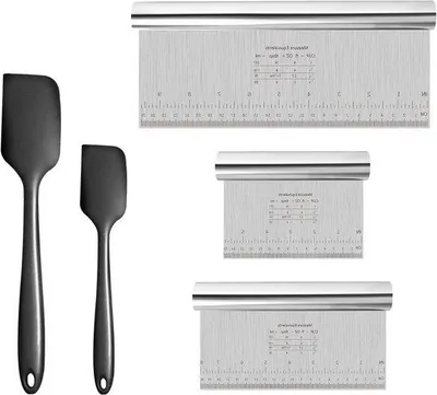 Produktbild von 5-tegelsatz aus Edelstahl und Silikon, hitzebeständig bis 315°C, ideal für das Backen und Teigbearbeiten mit Maßverteilung